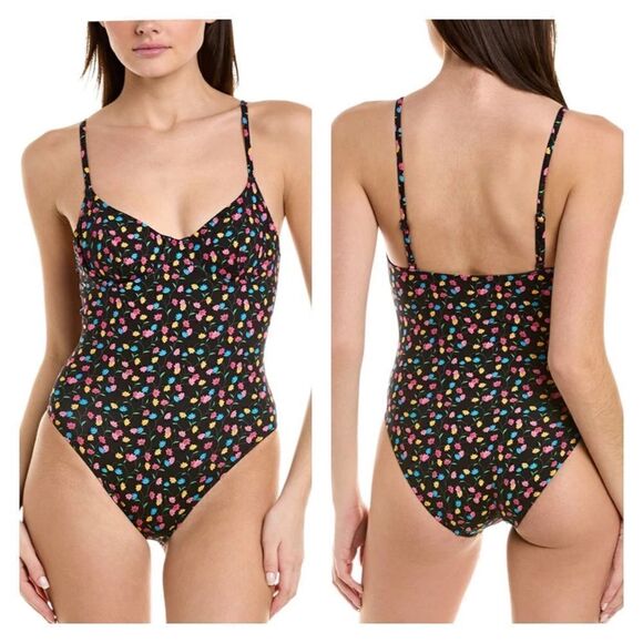NWT SOLID & STRIPED THE TAYLOR ONE-PIECE Black Floral Large - Picture 1 of 7